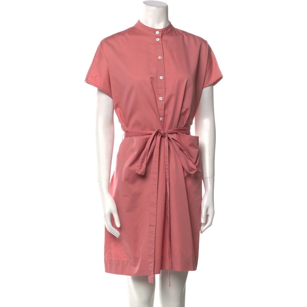 CO Collarless Shirt Dress with Pockets and Tie Waist - S